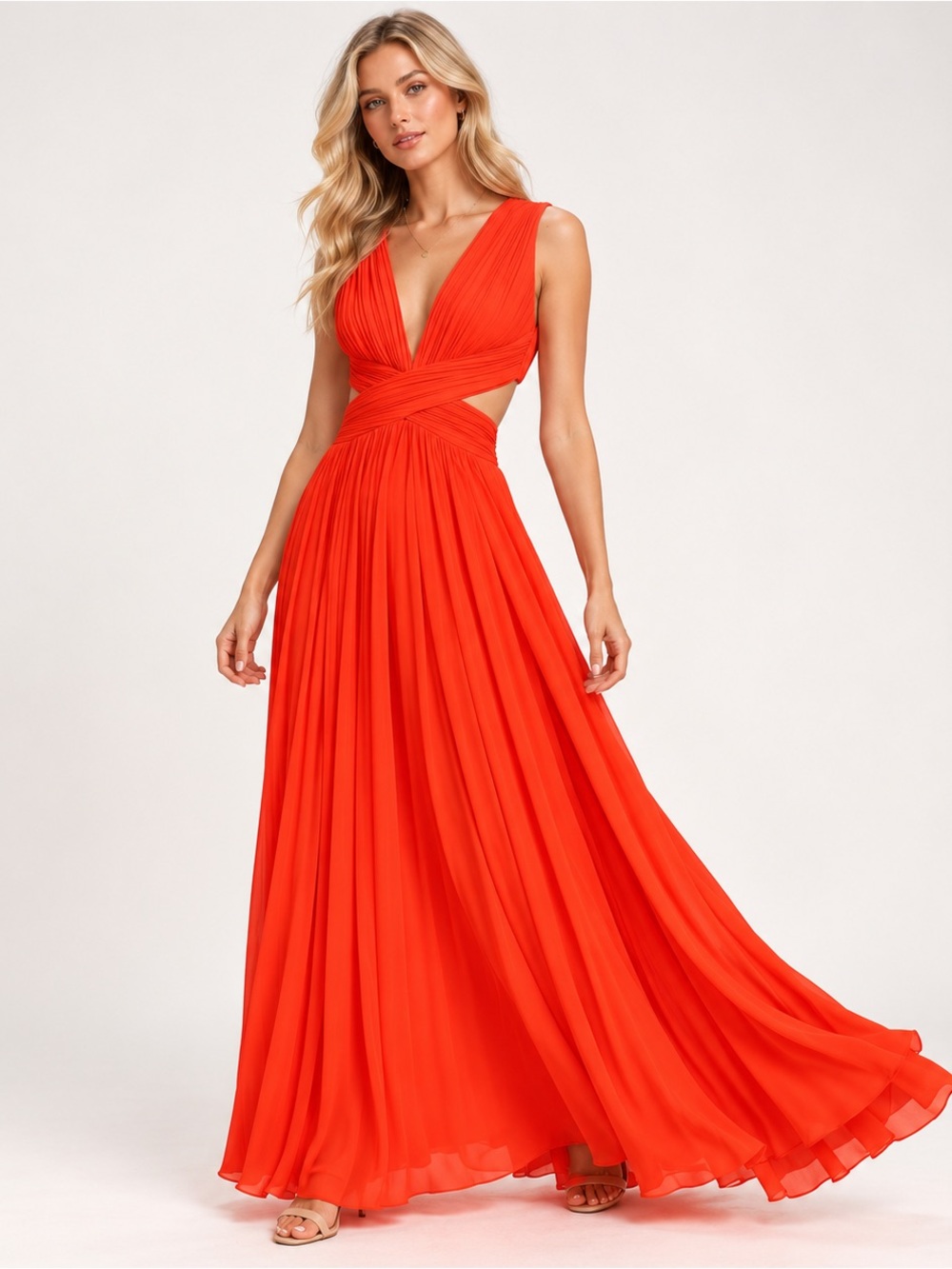 Lulu's Vivid Imagination Bright Orange Cutout Maxi Dress M